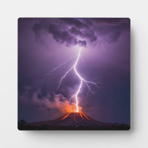Volcano Lightning Eruption Dramatic Night Plaque