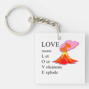 Volcano LOVE Glass Coaster Key Ring