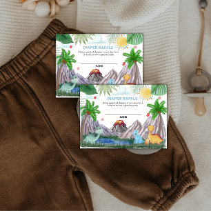 Volcano Mountain Dino Diaper Raffle Baby Shower Enclosure Card