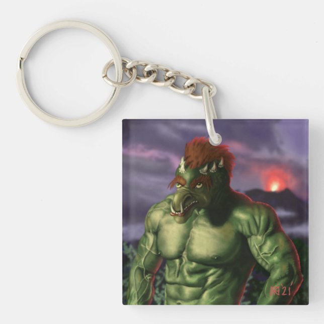 Volcano Troll Vacation Picture Fantasy Keychain (Front)