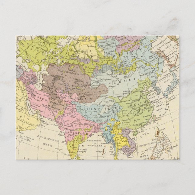 Volkerkarte von Asien - Map of Asia Postcard (Front)
