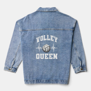 Volley Queen Volleyball with Heartbeat Design Denim Jacket