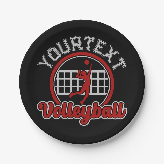  Volleyball ADD NAME Spike Ball Attack Team Sports Paper Plate (Front)