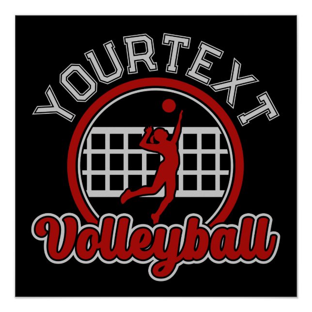  Volleyball ADD NAME Spike Ball Attack Team Sports Poster (Front)