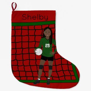 Volleyball African American Girl In Green Large Christmas Stocking