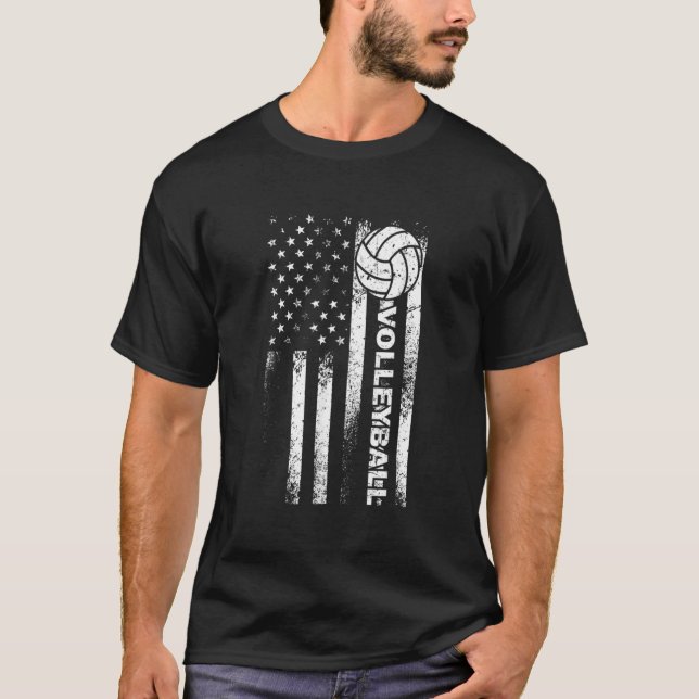 Volleyball American Flag   Usa Patriotic Athlete T-Shirt (Front)