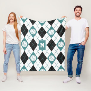 volleyball argyle pattern teal black team colours fleece blanket
