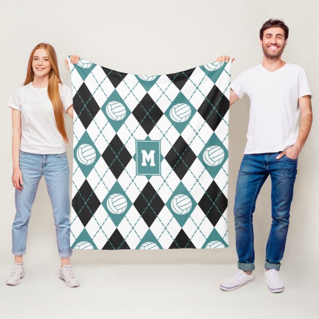 volleyball argyle pattern teal black team colours fleece blanket (In Situ)
