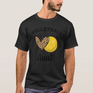 Volleyball Aunt Leopard Heart Sports Players Mothe T-Shirt