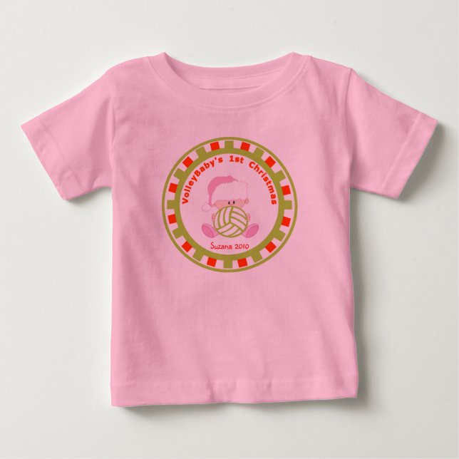 Volleyball Baby Girl 1st Christmas with Name T-Shirt (Front)