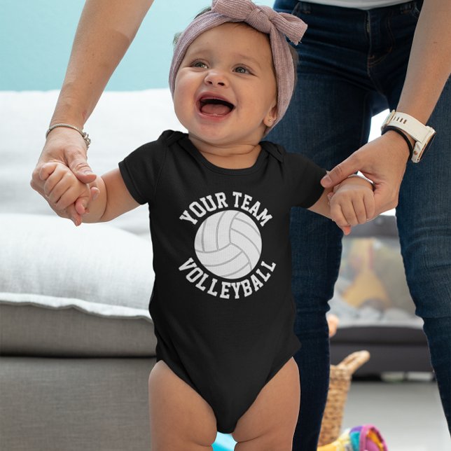 Volleyball Baby Team Name, Player Name and Number Bodysuit (Volleyball baby onesie bodysuit with custom team name, player name and jersey number)