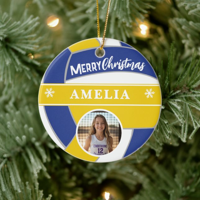 Volleyball Ball Custom Name Merry Christmas Photo Ceramic Tree Decoration (Tree)