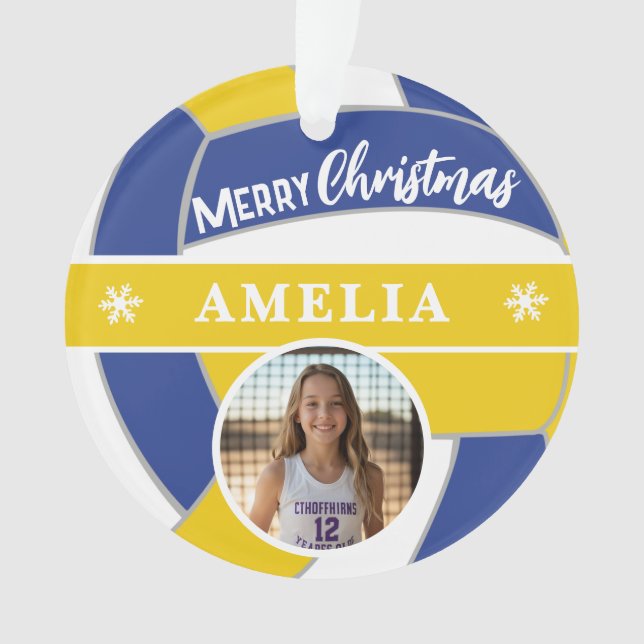 Volleyball Ball Custom Name Merry Christmas Photo Ornament (Front)