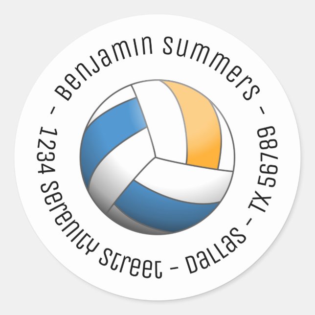 Volleyball Ball Custom Text Classic Round Sticker (Front)