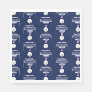 Volleyball Ball & Net Navy Blue Birthday Name Age Napkin