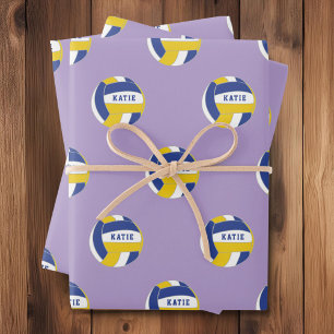 Volleyball Ball Pattern Kids Name Birthday  Wrapping Paper Sheet