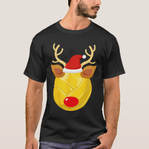 Volleyball Ball Reindeer Santa Hat Christmas Pajam T-Shirt