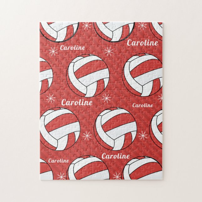 Volleyball Ball Snow Red Festive Vibrant Kids Name Jigsaw Puzzle (Vertical)