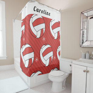 Volleyball Ball & Snowflake Festive Red Girls Name Shower Curtain
