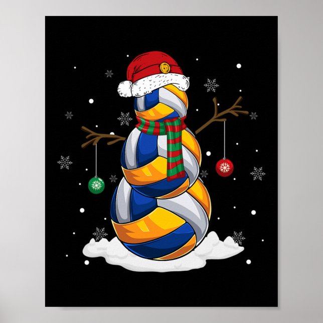 Volleyball Ball Snowman Santa Hat Christmas Pajama Poster (Front)
