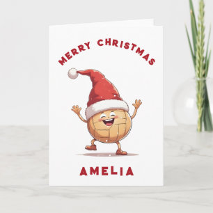 Volleyball Ball with Red Santa Hat Name Christmas Holiday Card