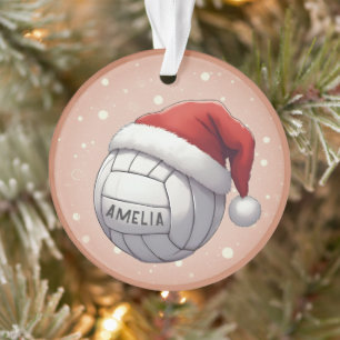 Volleyball Ball with Red Santa Hat Name Christmas Ornament