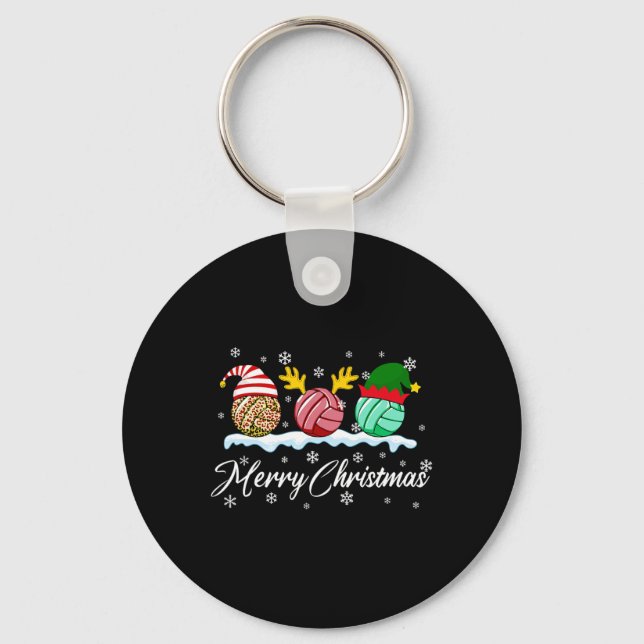 Volleyball Balls Christmas Buffalo Plaid Santa Hat Key Ring (Front)