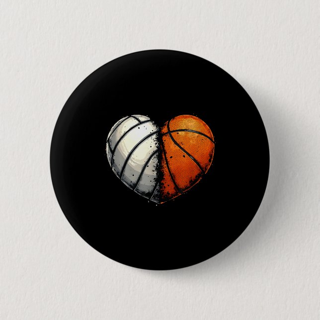 Volleyball Basketball Ball Heart Srts Lover Valent 6 Cm Round Badge (Front)