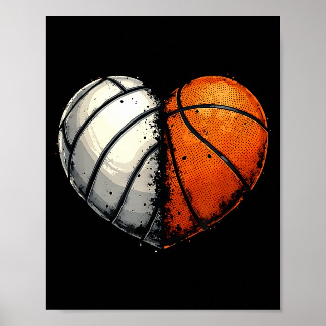 Volleyball Basketball Ball Heart Srts Lover Valent Poster (Front)