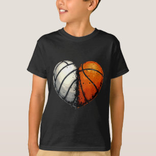 Volleyball Basketball Ball Heart Srts Lover Valent T-Shirt