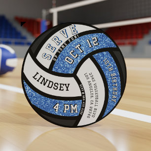 Volleyball Birthday Party Blue Glitter Invitation