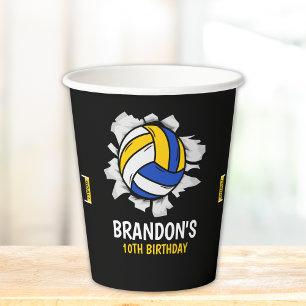 Volleyball Birthday Party Blue & Yellow Paper Cups