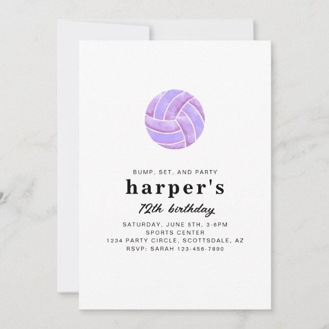 Volleyball Birthday Party Invitation  (Front)