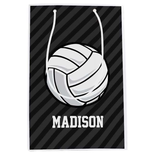 Volleyball; Black & Dark Grey Stripes Medium Gift Bag (Front)
