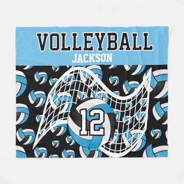 Volleyball - Blue, Black and White  Fleece Blanket (Front (Horizontal))