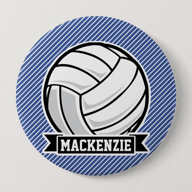 Volleyball, Blue & White Stripes, Sports 10 Cm Round Badge (Front)