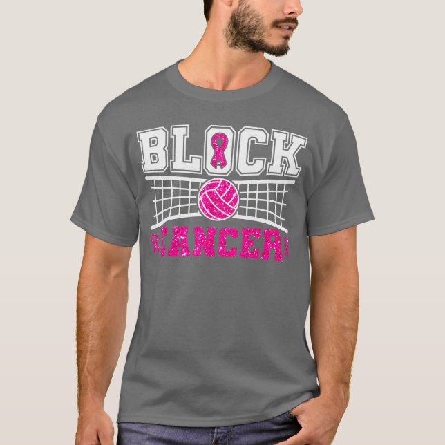 Volleyball Breast Cancer Awareness Block Out Cance T-Shirt (Front)