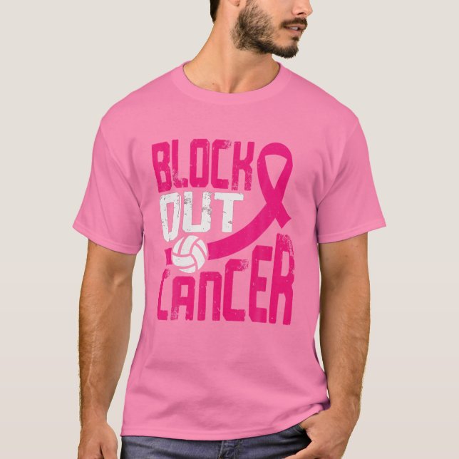 Volleyball Breast Cancer Awareness Block Out Cance T-Shirt (Front)