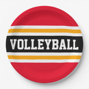 VOLLEYBALL Bright Red Black Yellow Racing Stripes  Paper Plate