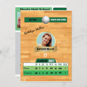 Volleyball Card W/ Stats Grad Invitations - green