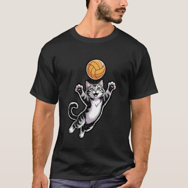 Volleyball Cat Spike T-Shirt (Front)