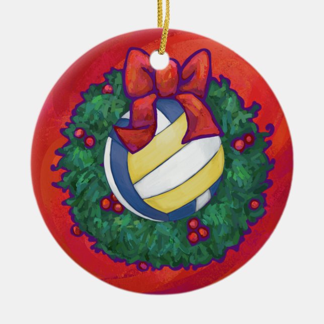 Volleyball Christmas Ceramic Tree Decoration (Front)