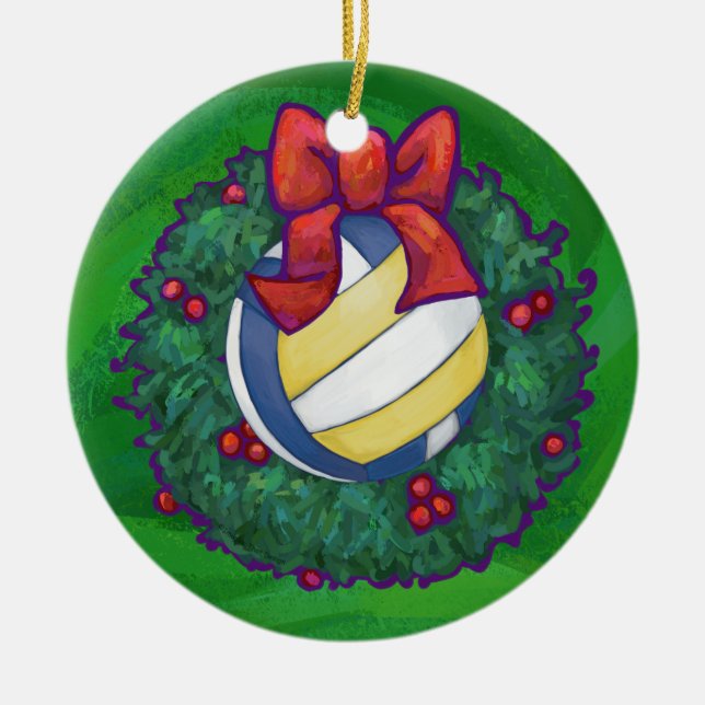 Volleyball Christmas Ceramic Tree Decoration (Front)