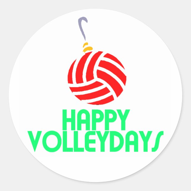 Volleyball Christmas Happy Volleydays Ornament Classic Round Sticker (Front)