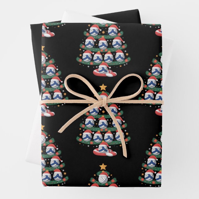 Volleyball Christmas Tree Lights Sports Player  Wrapping Paper Sheet (In situ)