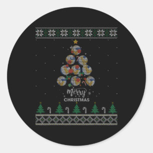 Volleyball Christmas Tree Xmas Gift For Volleyball Classic Round Sticker