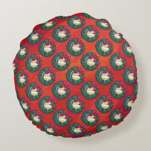Volleyball Christmas Wreath Round Cushion