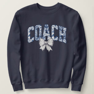 Volleyball Coach Blue Floral Bow Sweatshirt