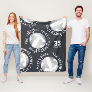 volleyball court happy place grey white charcoal fleece blanket