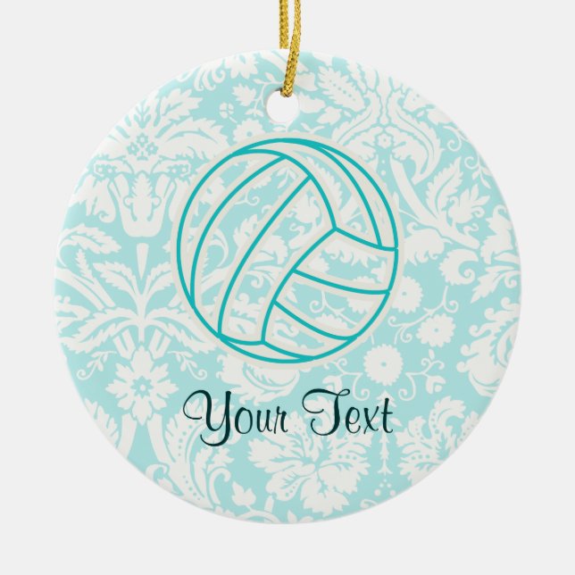 Volleyball; Cute Teal Ceramic Tree Decoration (Front)